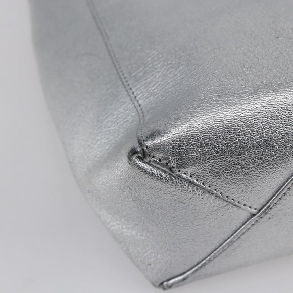 CELINE Hand Bag Leather 2way White Silver Auth BA8030