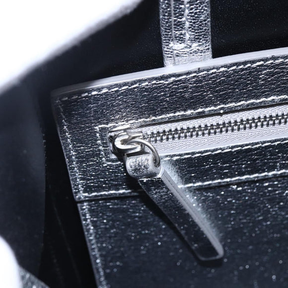 CELINE Hand Bag Leather 2way White Silver Auth BA8030