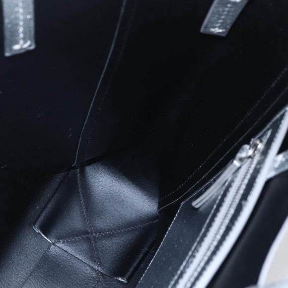 CELINE Hand Bag Leather 2way White Silver Auth BA8030