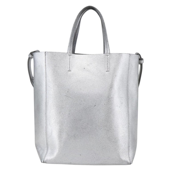 CELINE Hand Bag Leather 2way White Silver Auth BA8030