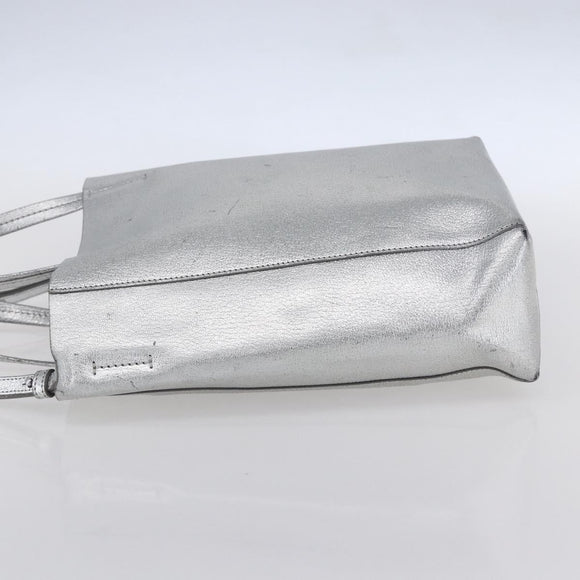 CELINE Hand Bag Leather 2way White Silver Auth BA8030