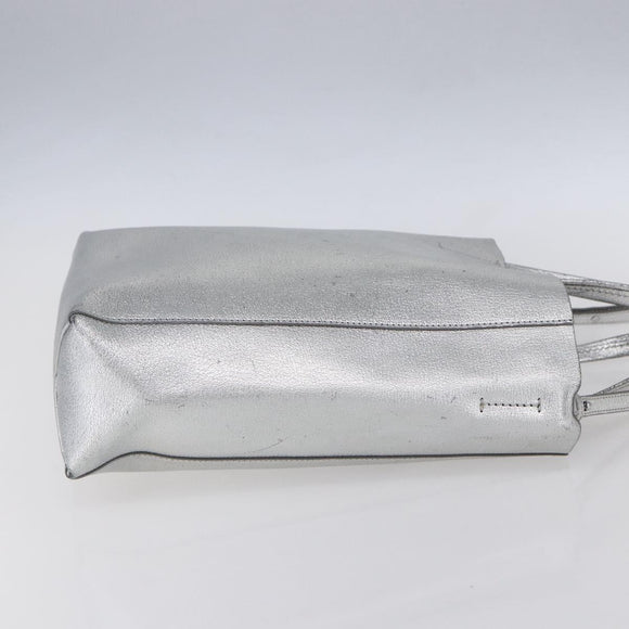 CELINE Hand Bag Leather 2way White Silver Auth BA8030