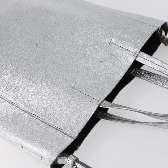 CELINE Hand Bag Leather 2way White Silver Auth BA8030