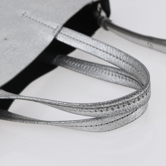 CELINE Hand Bag Leather 2way White Silver Auth BA8030