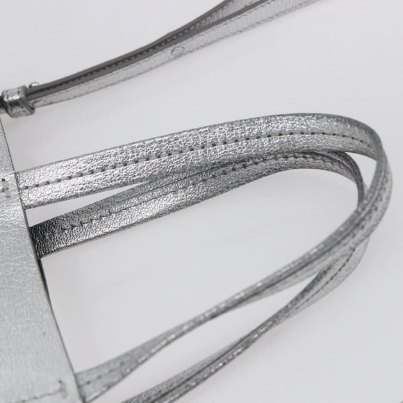 CELINE Hand Bag Leather 2way White Silver Auth BA8030