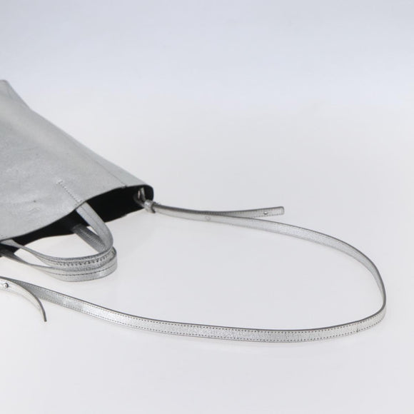 CELINE Hand Bag Leather 2way White Silver Auth BA8030