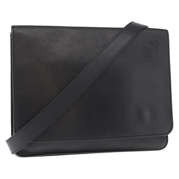 LOEWE Anagram Shoulder Bag Leather Black Silver Auth BA8031