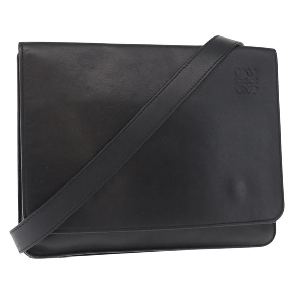 LOEWE Anagram Shoulder Bag Leather Black Silver Auth BA8031