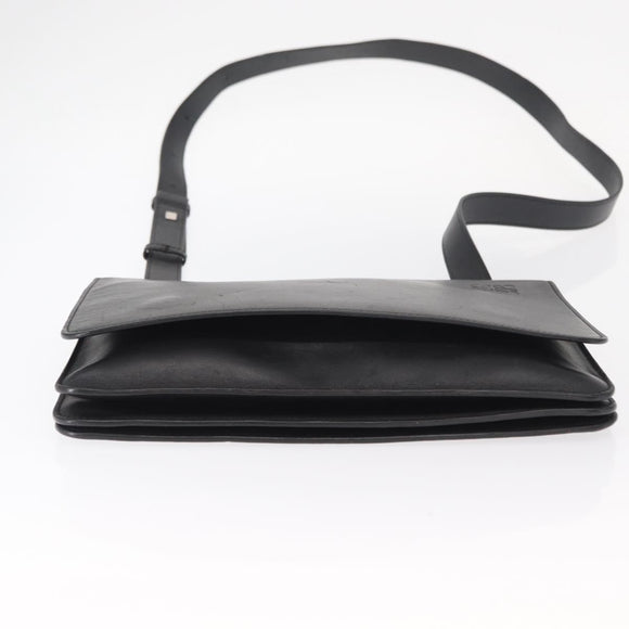 LOEWE Anagram Shoulder Bag Leather Black Silver Auth BA8031
