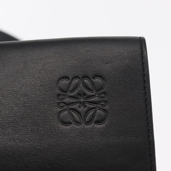 LOEWE Anagram Shoulder Bag Leather Black Silver Auth BA8031