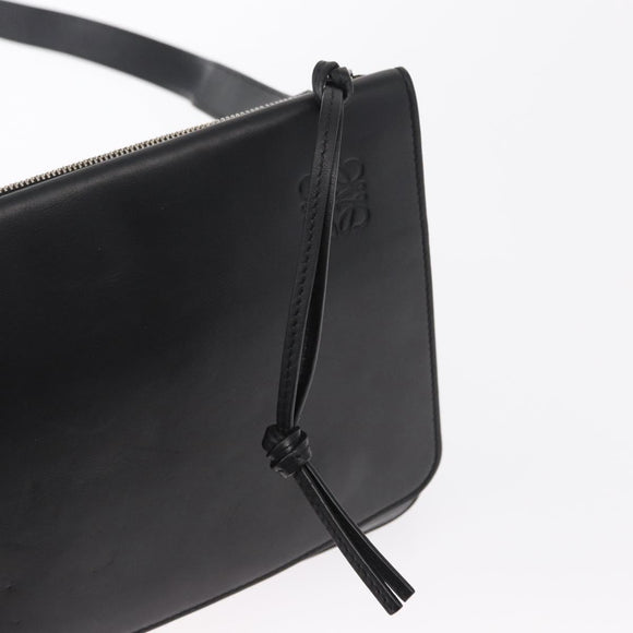 LOEWE Anagram Shoulder Bag Leather Black Silver Auth BA8031