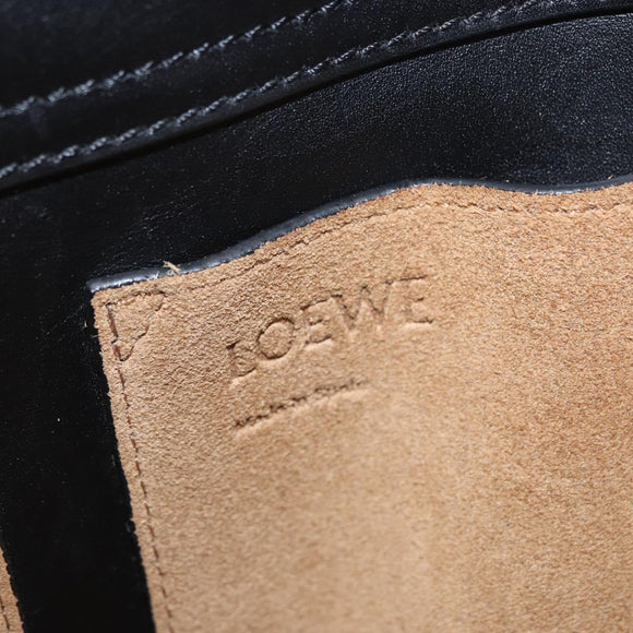 LOEWE Anagram Shoulder Bag Leather Black Silver Auth BA8031