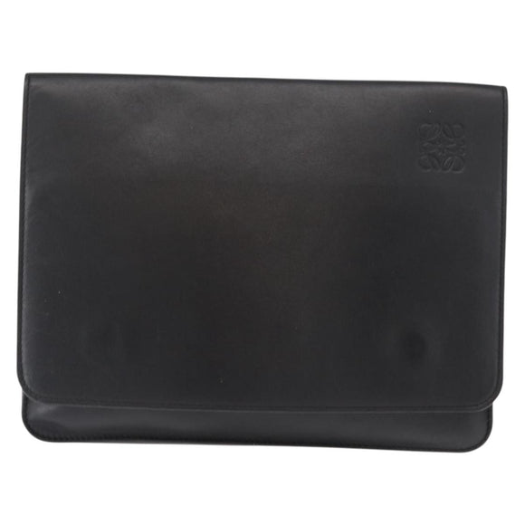 LOEWE Anagram Shoulder Bag Leather Black Silver Auth BA8031