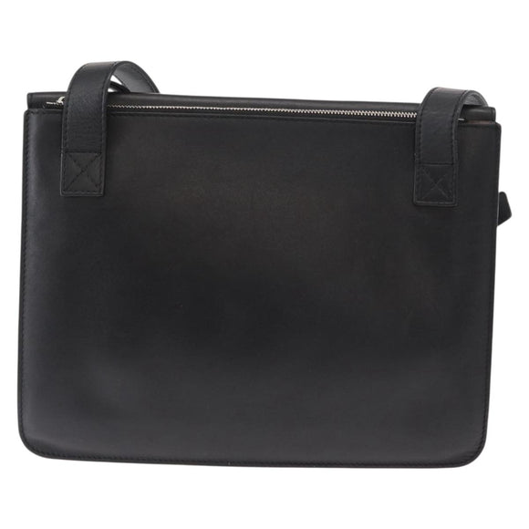 LOEWE Anagram Shoulder Bag Leather Black Silver Auth BA8031