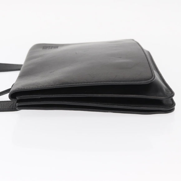 LOEWE Anagram Shoulder Bag Leather Black Silver Auth BA8031