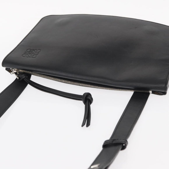 LOEWE Anagram Shoulder Bag Leather Black Silver Auth BA8031