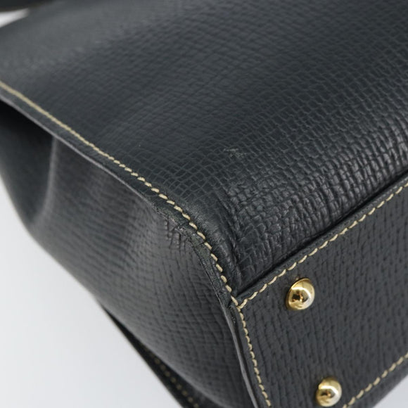 LOEWE Turn Lock Shoulder Bag Leather Navy Gold Auth BA8032