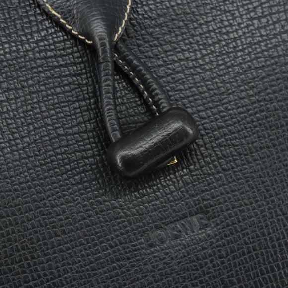 LOEWE Turn Lock Shoulder Bag Leather Navy Gold Auth BA8032