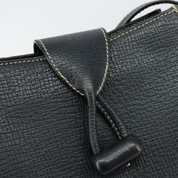 LOEWE Turn Lock Shoulder Bag Leather Navy Gold Auth BA8032