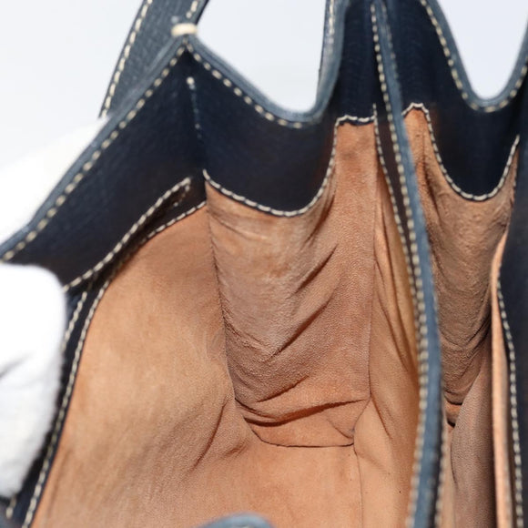 LOEWE Turn Lock Shoulder Bag Leather Navy Gold Auth BA8032