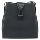 LOEWE Turn Lock Shoulder Bag Leather Navy Gold Auth BA8032-13