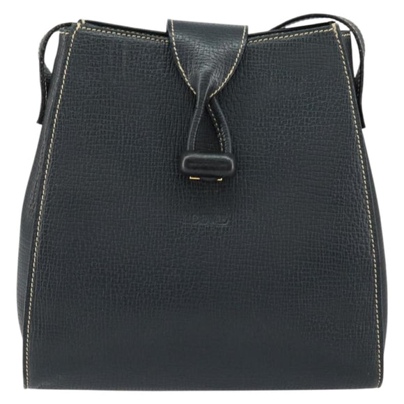 LOEWE Turn Lock Shoulder Bag Leather Navy Gold Auth BA8032