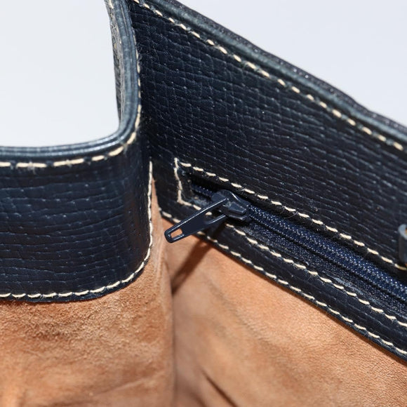 LOEWE Turn Lock Shoulder Bag Leather Navy Gold Auth BA8032