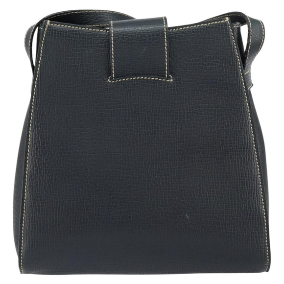 LOEWE Turn Lock Shoulder Bag Leather Navy Gold Auth BA8032