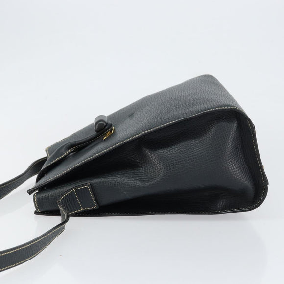 LOEWE Turn Lock Shoulder Bag Leather Navy Gold Auth BA8032