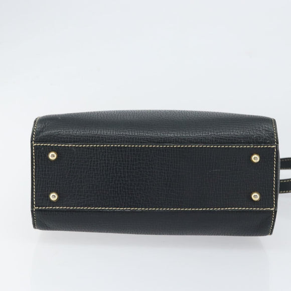 LOEWE Turn Lock Shoulder Bag Leather Navy Gold Auth BA8032