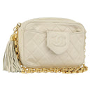 CHANEL Matelasse Chain Shoulder Bag Lamb Skin Beige Gold CC Auth BA8033-1