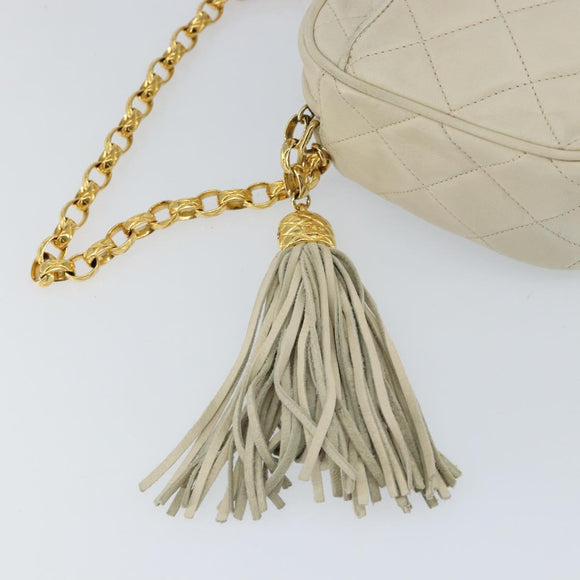 CHANEL Matelasse Chain Shoulder Bag Lamb Skin Beige Gold CC Auth BA8033