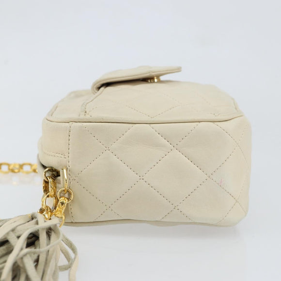 CHANEL Matelasse Chain Shoulder Bag Lamb Skin Beige Gold CC Auth BA8033