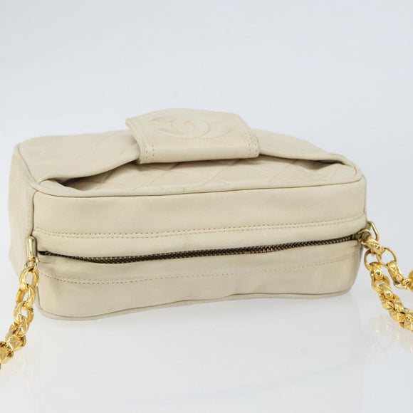 CHANEL Matelasse Chain Shoulder Bag Lamb Skin Beige Gold CC Auth BA8033