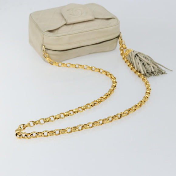 CHANEL Matelasse Chain Shoulder Bag Lamb Skin Beige Gold CC Auth BA8033