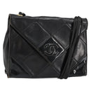 CHANEL Matelasse Shoulder Bag Lamb Skin Black Gold CC Auth BA8034-1