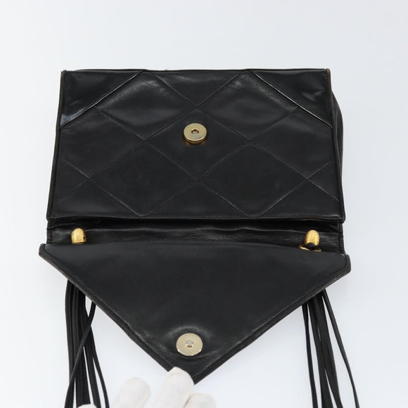 CHANEL Matelasse Shoulder Bag Lamb Skin Black Gold CC Auth BA8034