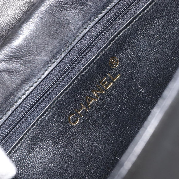 CHANEL Matelasse Shoulder Bag Lamb Skin Black Gold CC Auth BA8034