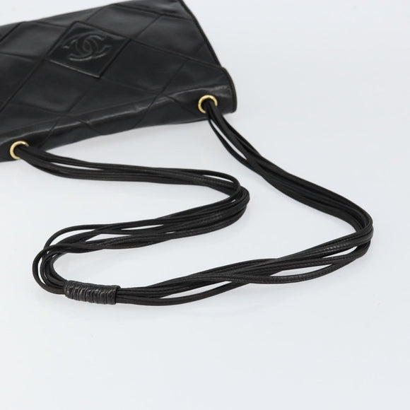 CHANEL Matelasse Shoulder Bag Lamb Skin Black Gold CC Auth BA8034