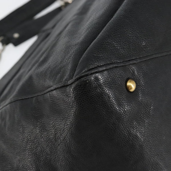 CHANEL Chain Tote Bag Caviar Skin Black Silver CC Auth BA8036