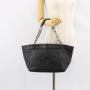 CHANEL Chain Tote Bag Caviar Skin Black Silver CC Auth BA8036-21