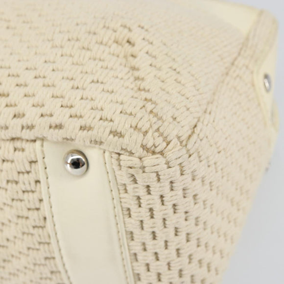 CHANEL Tote Bag Canvas Leather White Silver CC Auth BA8037