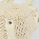 CHANEL Tote Bag Canvas Leather White Silver CC Auth BA8037-15