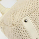 CHANEL Tote Bag Canvas Leather White Silver CC Auth BA8037-16