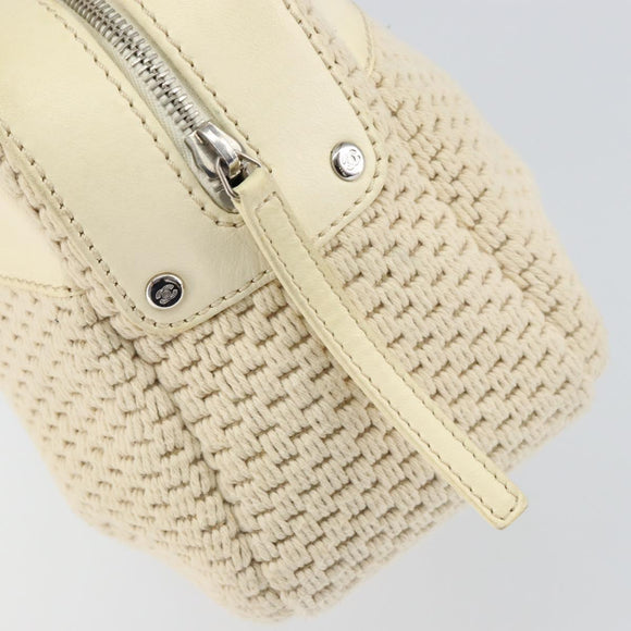 CHANEL Tote Bag Canvas Leather White Silver CC Auth BA8037