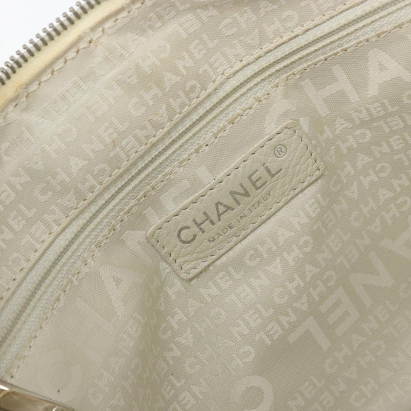 CHANEL Tote Bag Canvas Leather White Silver CC Auth BA8037
