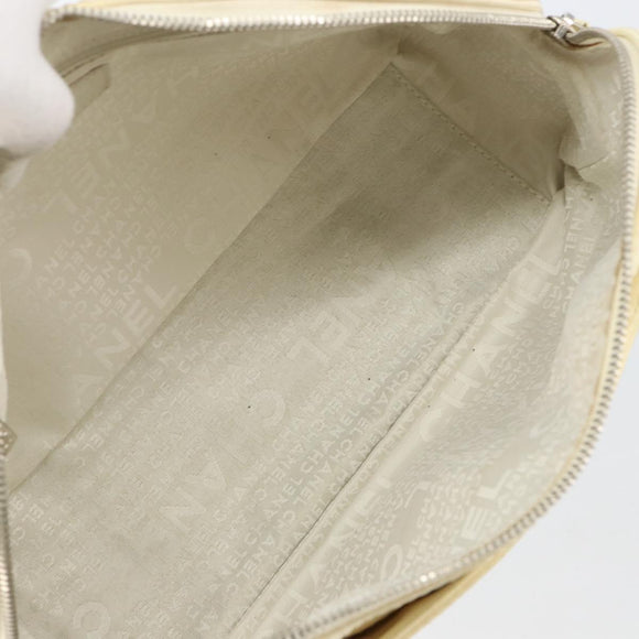 CHANEL Tote Bag Canvas Leather White Silver CC Auth BA8037