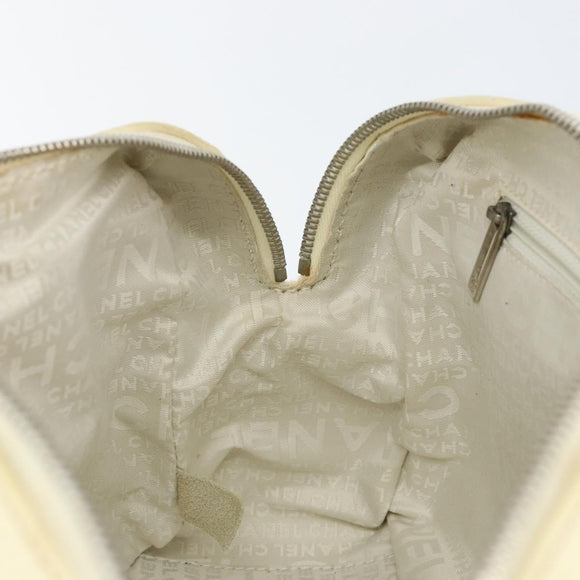 CHANEL Tote Bag Canvas Leather White Silver CC Auth BA8037