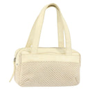 CHANEL Tote Bag Canvas Leather White Silver CC Auth BA8037-1