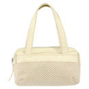 CHANEL Tote Bag Canvas Leather White Silver CC Auth BA8037-13